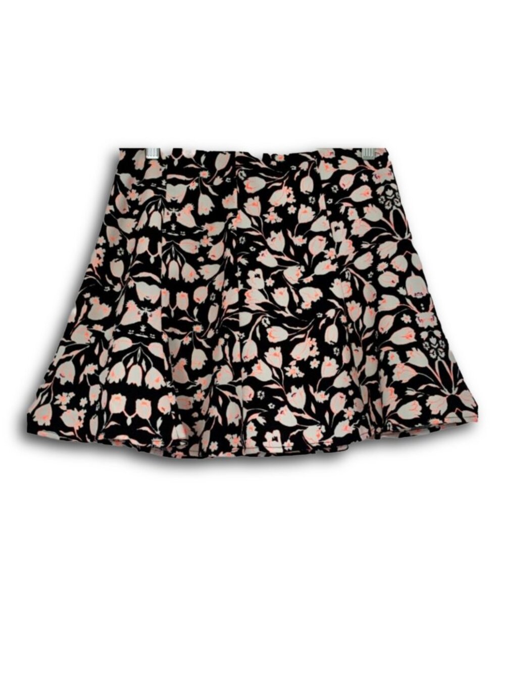 NWOT LUSH CLOTHING Black & White Neon Pink Floral Circle/Skater Mini Skirt M